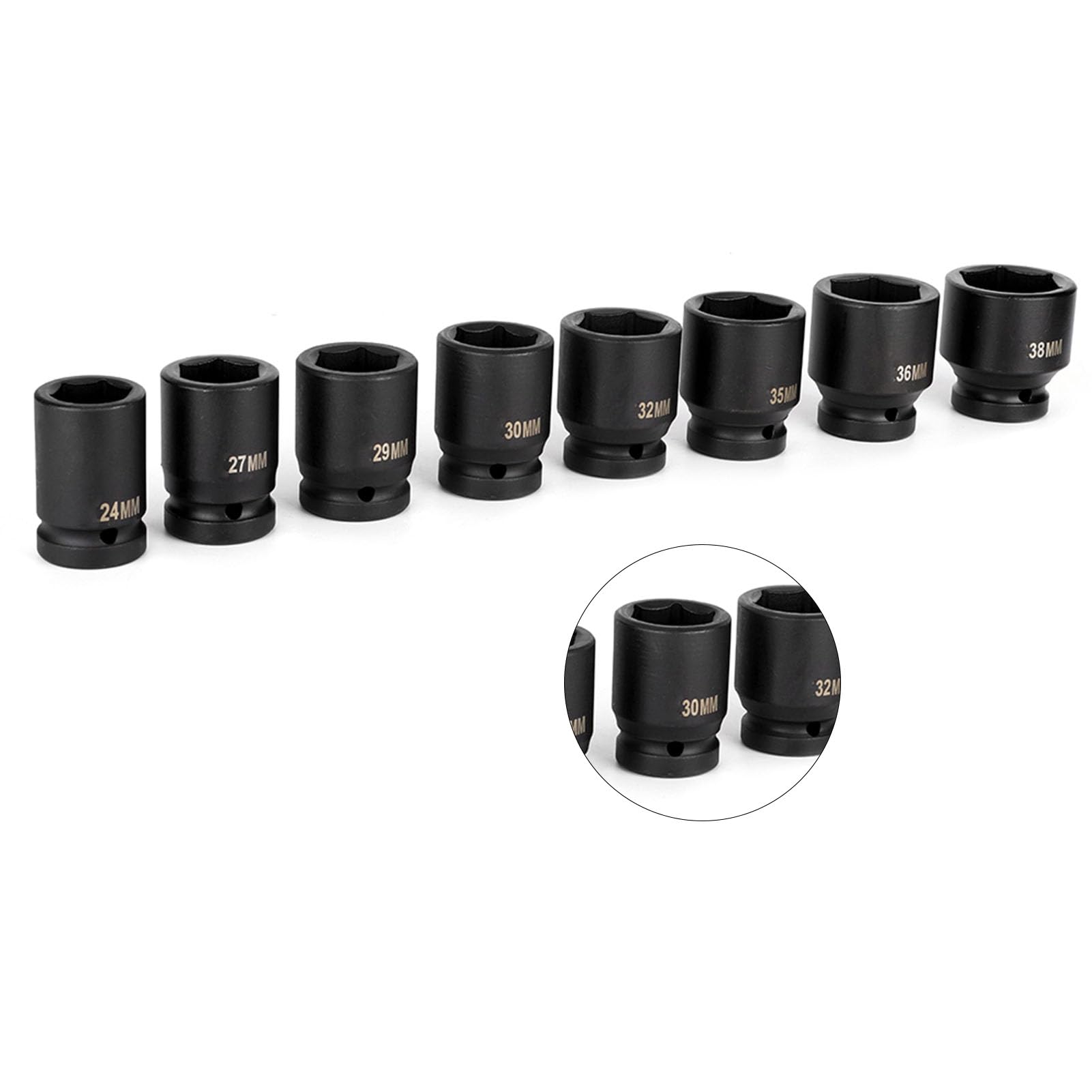 RiToEasysports Zestaw Nasadek Udarowych Adapter Głębokiego Gniazda ze Stali Chromowo-wanadowej 8-częściowy Napęd 3 4-calowy Narzędzie do Naprawy o Wysokiej Twardości od 24 Mm do 38 Mm dla Mechaników