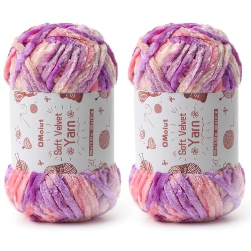 Image of 2x100g Fluffy Velvet Chenille Yarn for Crocheting and Knitting, 80m (87.5yd) Baby Yarn for Crocheting Soft, Crochet Chunky Yarns Amigurumi Yarns (2 Pinkish Purple)