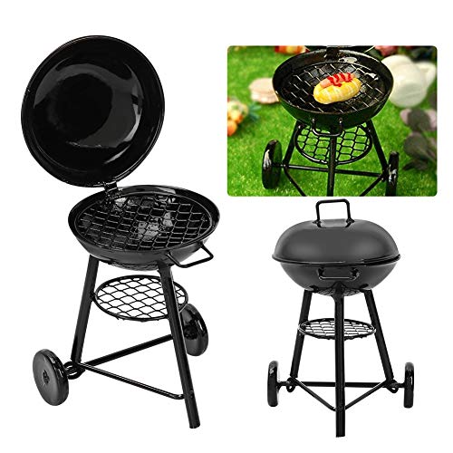 Haofy Horno Redondo para Casa de Muñecas, Parrilla de Barbacoa en Miniatura para Casa de Muñecas 1:12, Herramienta de Cocina Realista con Ruedas Móviles para Jugar Al Aire Libre