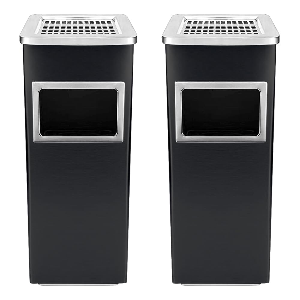 OHMG Bacs à déchets de jardin 35L,Cendrier amovible sur pied en acier inoxydable,Bacs à ordures extérieurs avec poubelle et seau intérieur,pour Intérieur/Extérieur (24 * 24 * 60cm(Noir-2P))