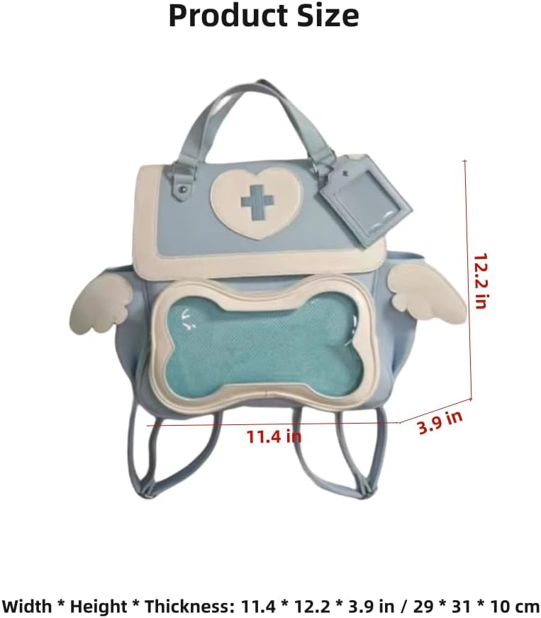 Cute Puppy Bone Ita Bag Y2k Aesthetic Cute Backpack Waterproof PU Leather Backpack Cross and Angel Wings Ita Bag (Llight blue) - Image 6