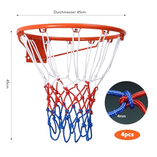 Basketballnetz, 4 Stück Profi Basketballnetz, Basketball Ersatz Netz Ballnetz Netz für Basketballkorb Basketball Netz wetterfest für Standard Größe BasketballKorb