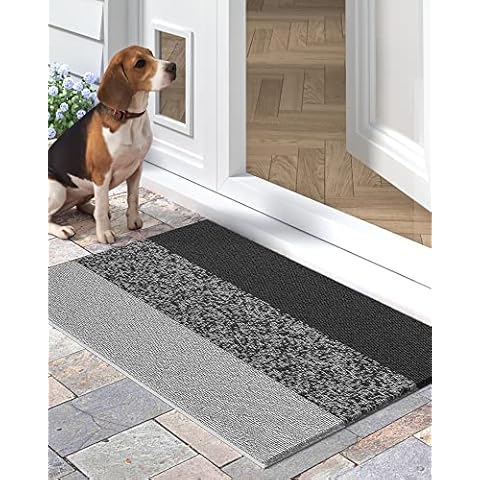 DEXI Door Mat Outdoor 60 X 90 cm,Dirt Trapper Mat Non Slip,Front Doormats Outside Shoes Scraper,Waterproof,Easy-Clean Entrance Outdoor Rug for Back Door,Hallway,Garage(Striped-Grey) Cover