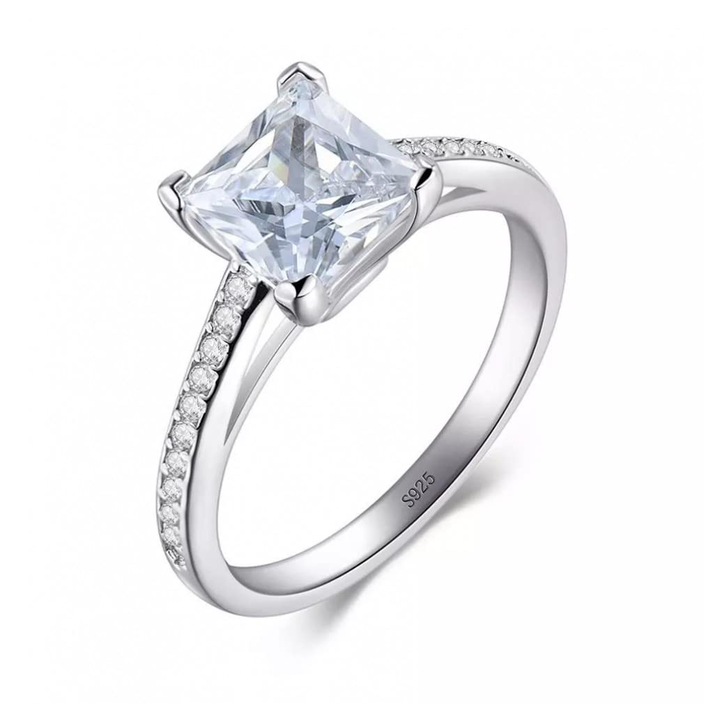 Bague en argent 925 avec diamant taillé pour fiançailles et mariages