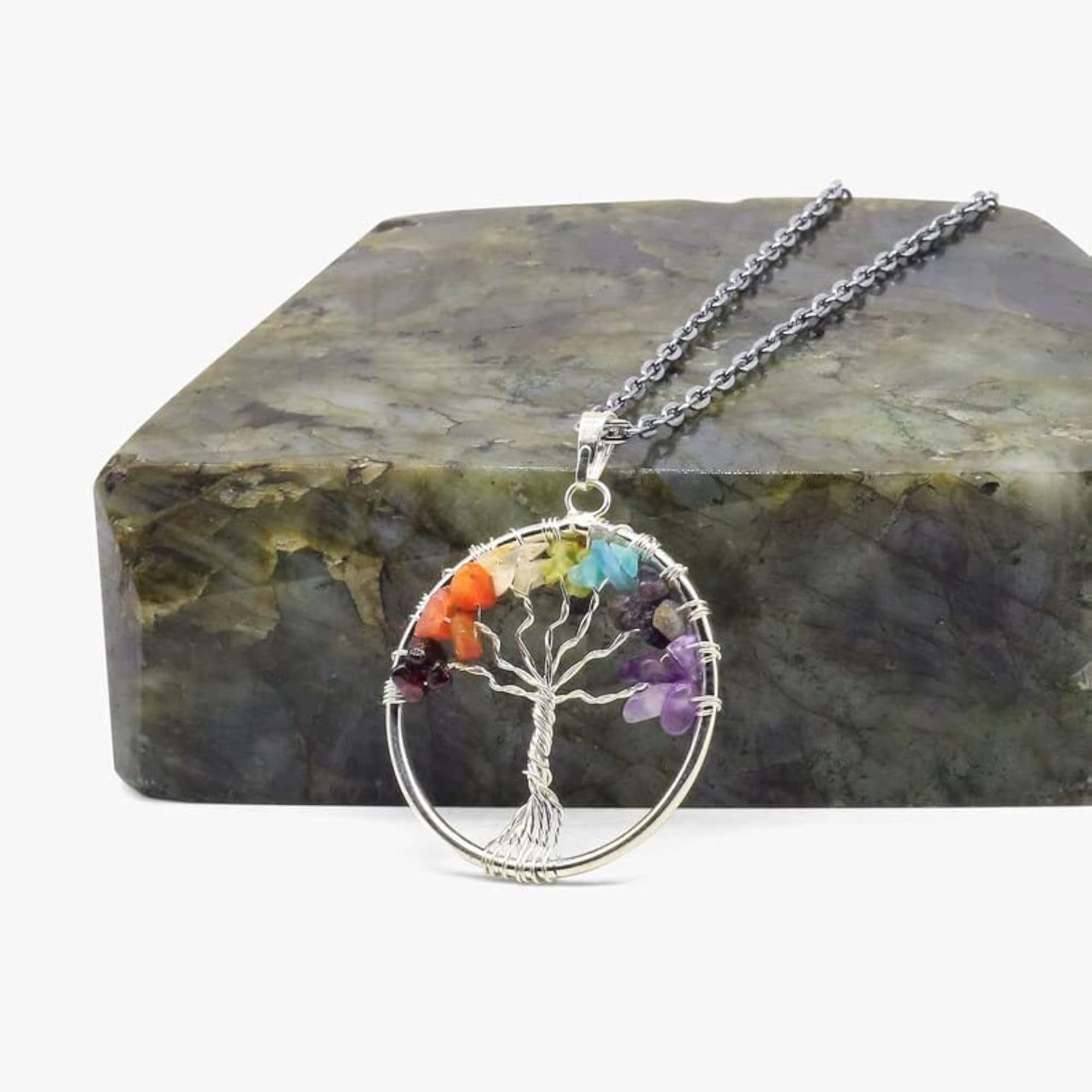 Seven Chakra Crystal Tree of Life Pendant Necklace