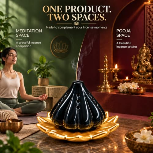 Image of SIGNAMIO Ceramic Sambrani Dhoop Doopam Dhupam Stand Holder - Gold Black