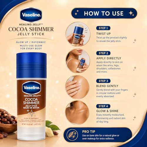 Image of Vaseline Cocoa Shimmer Jelly Stick 40g | Hydrating Body Glow Balm for Radiant Shimmering Skin | Portable Moisture Stick