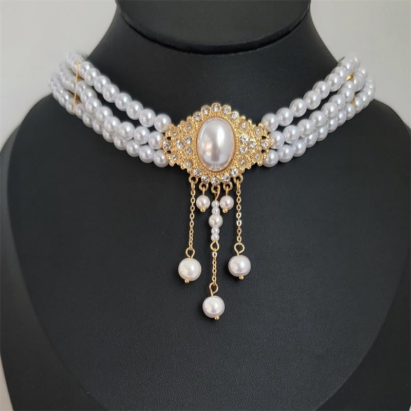 Xerling Vintage 1920s Layered Faux Pearl Choker Necklaces Imitation Pearl Rhinestones Pendant Chains Flapper Costume Necklaces for Party - Image 2