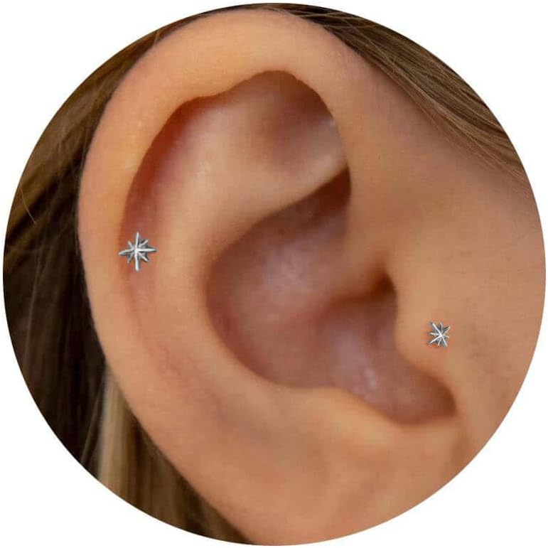 NONTAI20G/18G/16G Titanium Flat Back Earrings, Threadless Nose Stud Tiny Stud Earrings, Cartilage Tragus Piercing Jewelry Conch Helix Stud