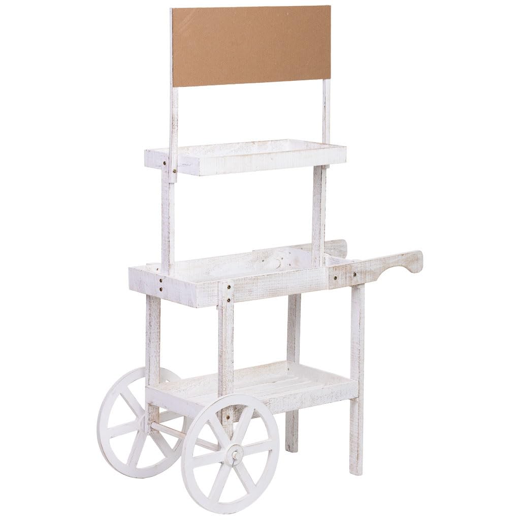 WANDERLUST DECO Carro expositor-estantería de madera con 3 bandejas 85x42x102/145h cm
