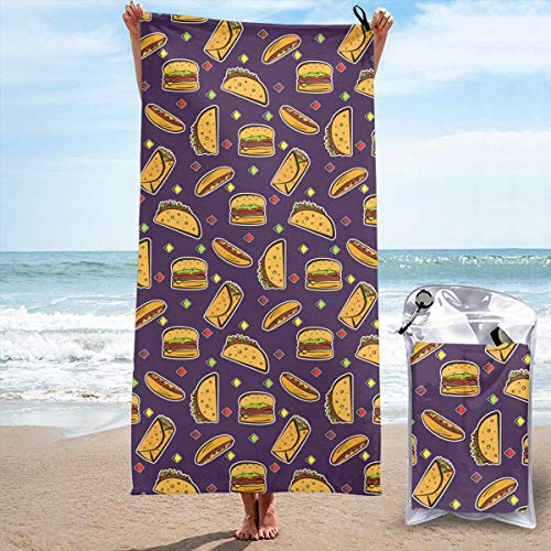 Gebrb Toalla de baño de Microfibra,Toallas de Gimnasio Taco Pattern Hamburger Buns Microfiber Fast...