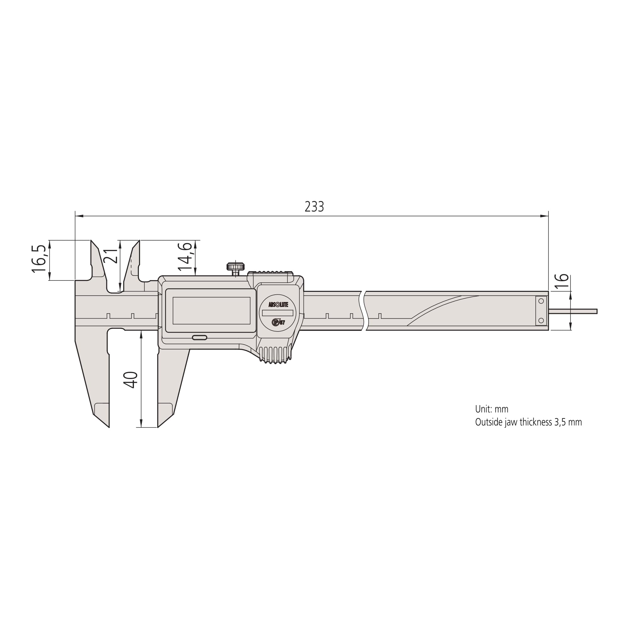 Cyfrowa suwmiarka ABS CoolantProof IP67, 0-150 mm, okrągły drążek do pomiaru głębokości