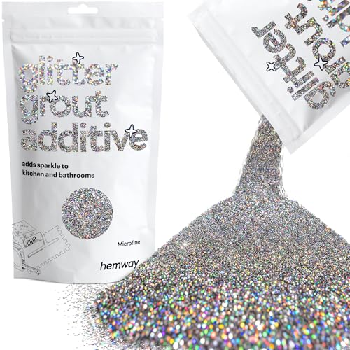 Hemway Gun Metal Grey Holographic Glitter Grout Additive Microfine 100g Flakes for Adding Sparkle to Kitchen & Bathroom Tiles | Enhance Your Indoor Grouting Projects with a Durable Sparkly Effect