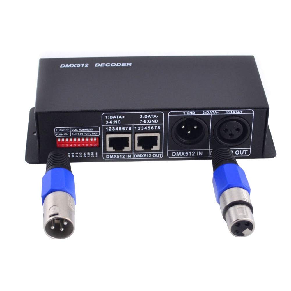 DMX Decoder, 3 canali DMX 512 Decoder DC12 V-24 V RGBW LED Controller DMX512 decodificatore per controllo professionale della luce con spina maschio e femmina