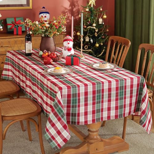 SASTYBALE Red and White Plaid Tablecloth,Rectangle Xmas Metallic Fabric Table Cloth Wrinkle Resistant Heavy Weight Polyester Table Cloths for Holiday Kitchen Dinning Tabletop(52" x 70") – Image 3