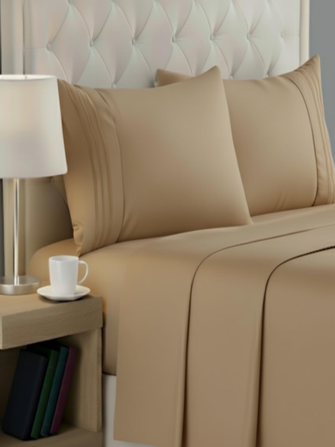 1800 Double Brushed - Hotel Luxury Full-Size Bed Sheets, Super Soft Full-Size Bedding Sheets, Shrinkage and Fade Resistant, Sheet Set with Pillowcases - Fits 16" Deep Mattress (Full, Beige)