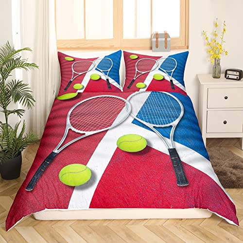 Tennis Bettwäsche Set 135x200cm Tennisball Spiele Bettbezug Set für Kinder Jungen Mädchen Sport Thema Betten Set Weiche Mikrofaser mit 1 Kissenbezug Cover