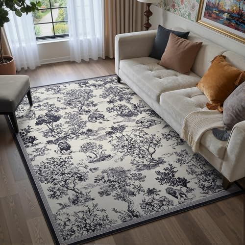LIVEBOX 5x7 Area Rugs for Living Room, Washable Black and
