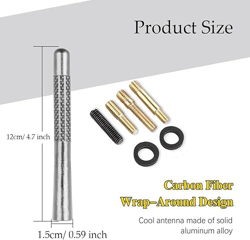 Miniatura 2 de Antena automotriz corta de fibra de carbono de 4.7 pulgadas, antena de radio de fibra de carbono corta, antena de fibra de carbono, reemplazo