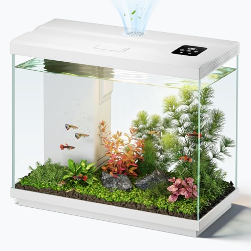 Petit Aquarium 8,3 L pour Combattant avec Filtre 4 en 1 et écumeur de Surface, Pompe silencieuse, éclairage LED 8 Couleurs réglable, Ventilateur, Affichage...