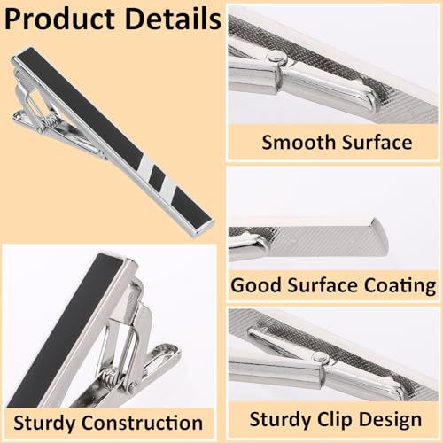 4 Pack Stainless Steel Tie Clips For Men, Classic Silver Ties Bars for Regular Ties, Men's Tie Clips for Formal Business Wedding Party Fathers Day Gift3