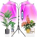 Wolezek Plant Light for Indoor Plants, 4-Head 80 LED Full Spectrum Grow Lights for Seed Starting with 15-61 inches Adjustable Tripod Stand, Red Blue Warm White Floor Grow Lamp with Auto 6/12/16H Timer