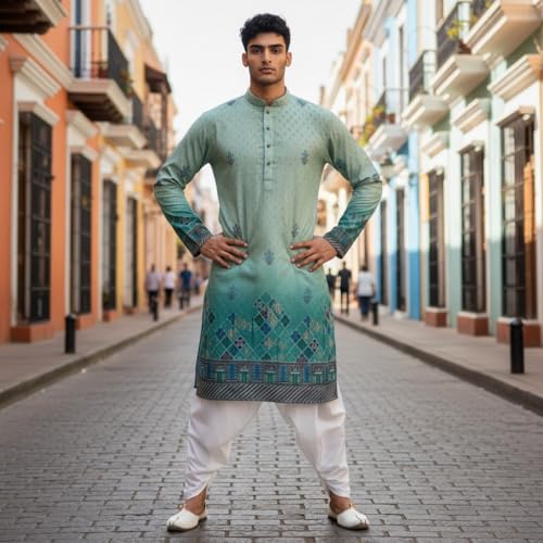 Image of Trustous Men's Printed Kurta Dhoti Set Traditional Ethnic Wear for Festivals & Weddings | Men's Stylish Printed Kurta with Dhoti Set | Traditional Indian Ethnic Wear for Men