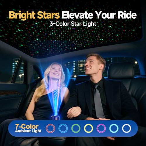 Image of Smart Car Air Freshener with Star Light & 100ml Diffusers Oil Refills, Auto On /Off Aroma Diffuser, 3 Adjustable Mist Modes Rechargeable Aromatizante para Carro - Car Diffuser（Cologne+Ocean）