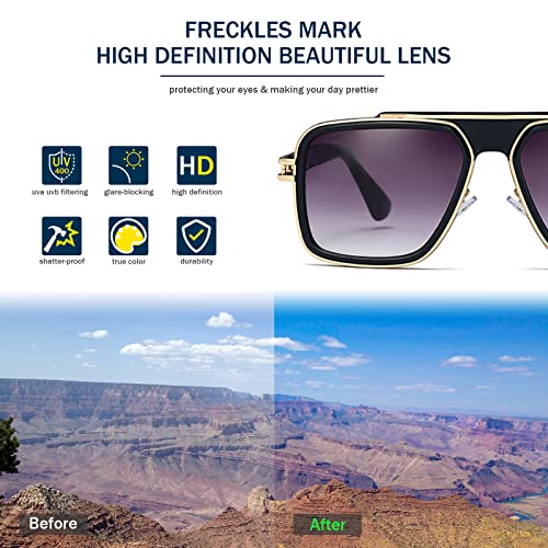 Image of Freckles Mark Trendy Retro Sunglasses for Men Women Stark Vintage Shades 70s Italian Fashion Square Metal Glasses