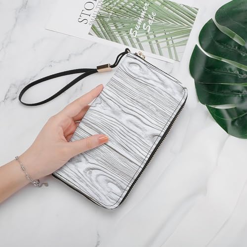 White Wood Texture Vintage PU Leather Clutch Long Bifold Wallet, Coin Purse Credit Pass Case, Durable Card-Holder Money Storage for Women Men4