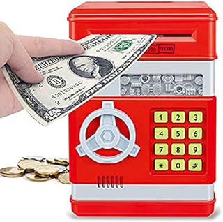 Liberty Imports Kids Piggy Bank Toy, Digital Password Key Money Safe for Cash Coin, Mini ATM Cash Coin Saving Toy for Children