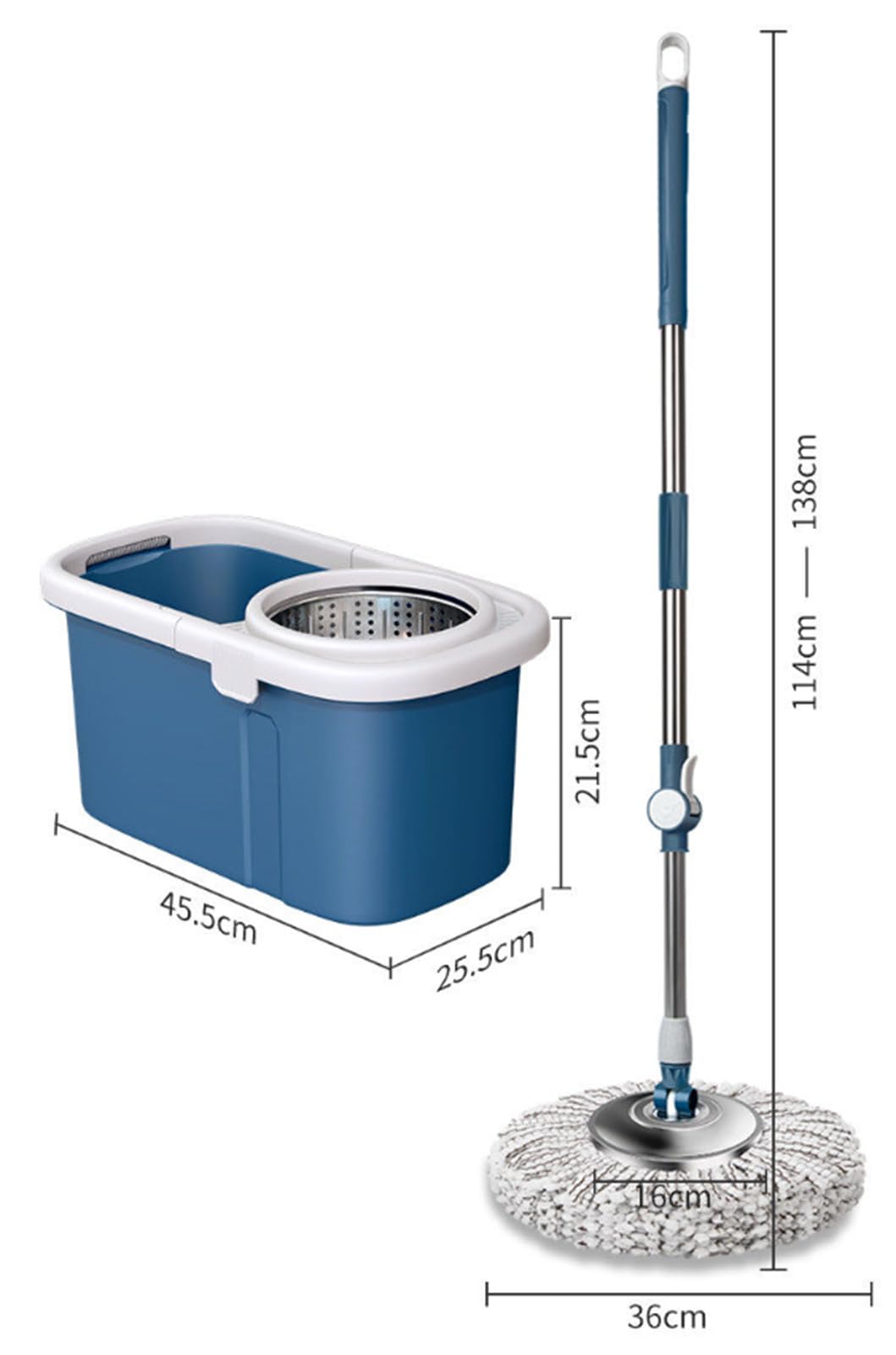 Sistema de fregona y Cubo Giratorio de 360° con Mango Ajustable | con 3 cabezales de repuesto para trapeador de microfibra, sistema de trapeador de piso fácil