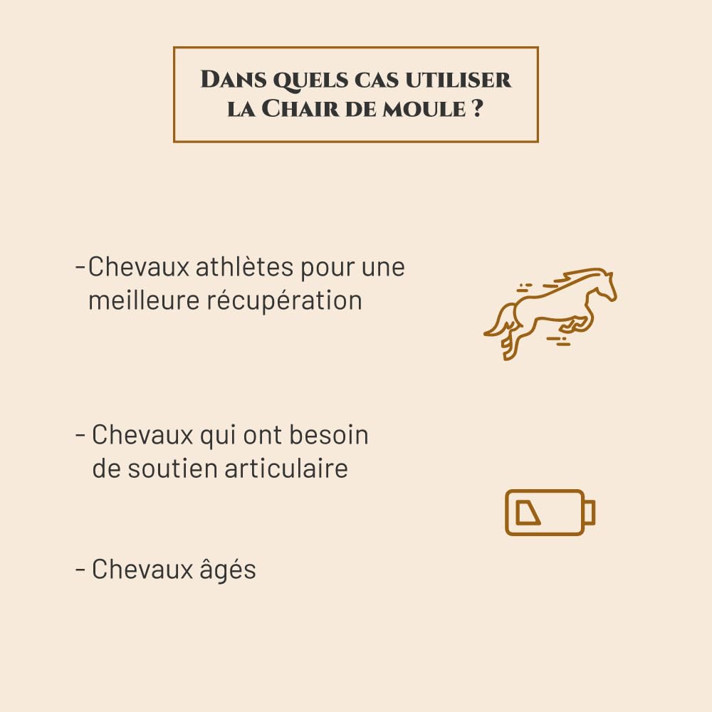 Chair DE Moule en Poudre Origine France - Complément nutritionnel Cheval - Pot 500 g - Apport en Gag et Oméga 3 - Souplesse articulaire, Locomotion, Flexibilité - Marque Française