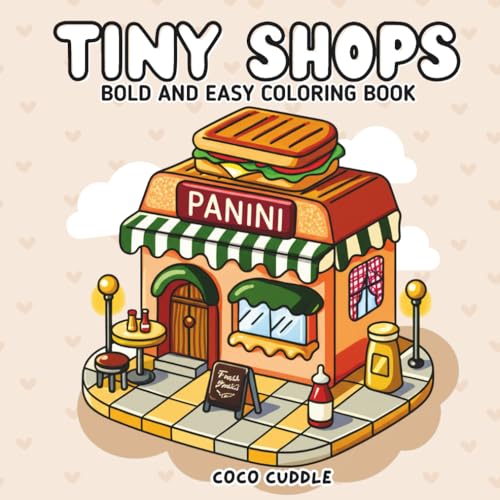 TINY SHOPS: A fun and relaxing coloring book with cute miniature shop scenes — toy stores, cafés, flower stalls, and more! Bold lines, whimsical ... for kids and adult (Tiny Shops Coloring Book) image 2