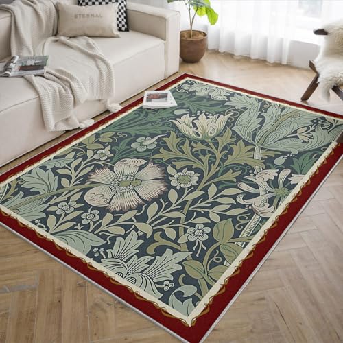 Tapis de salon lavable 120x180 cm fleuri vintage antidérapant