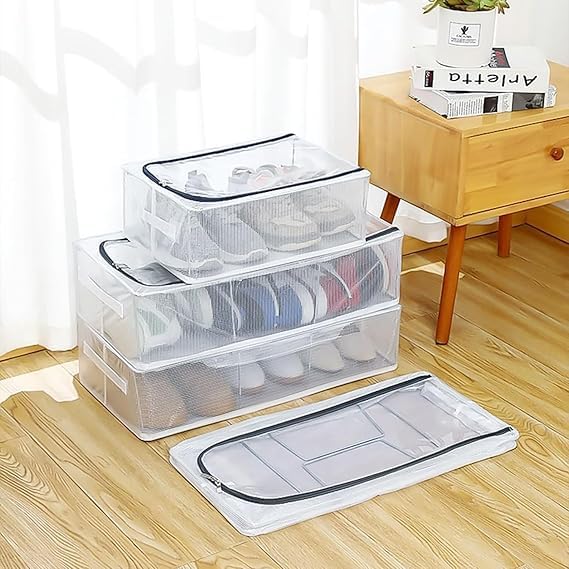 obliss Shoe Storage Box | Shoe Organizer for Closet | Clear Plastic Stackable Shoe Boxes | Space Saving Foldable Sneaker Shoe Rack Container Bin Holder (1 Piece) | 60 x 30 x 15 cm-image-38