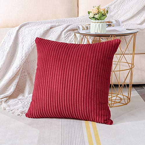Artscope Cozy Striped Corduroy Pillow Cover Super Soft Decorative Square Throw Pillow Covers Case Cushion Covers for Sofa Couch Bedroom Car Decor 22x22 Inch, Burgundy by Artscope - Used condition - Image 3