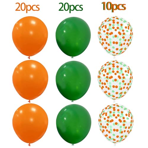 Image of 50Pcs 12inch Green and Orange Party Balloons with Green Orange Confetti Balloons for Birthday, Baby Shower,Family Parties,Graduation Engagement Decoration