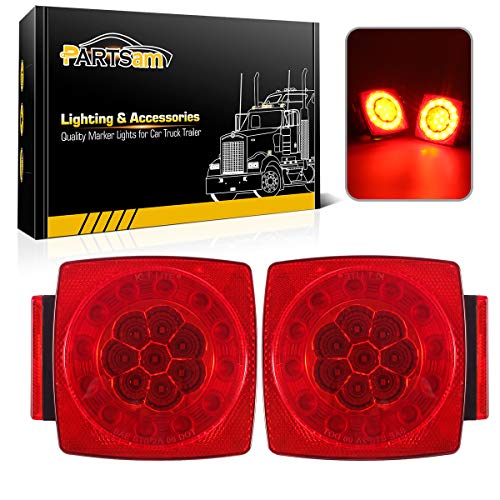 Partsam 12V LED Trailer Light Kit, Halo Glow Submersible Square Tail Lights Kit