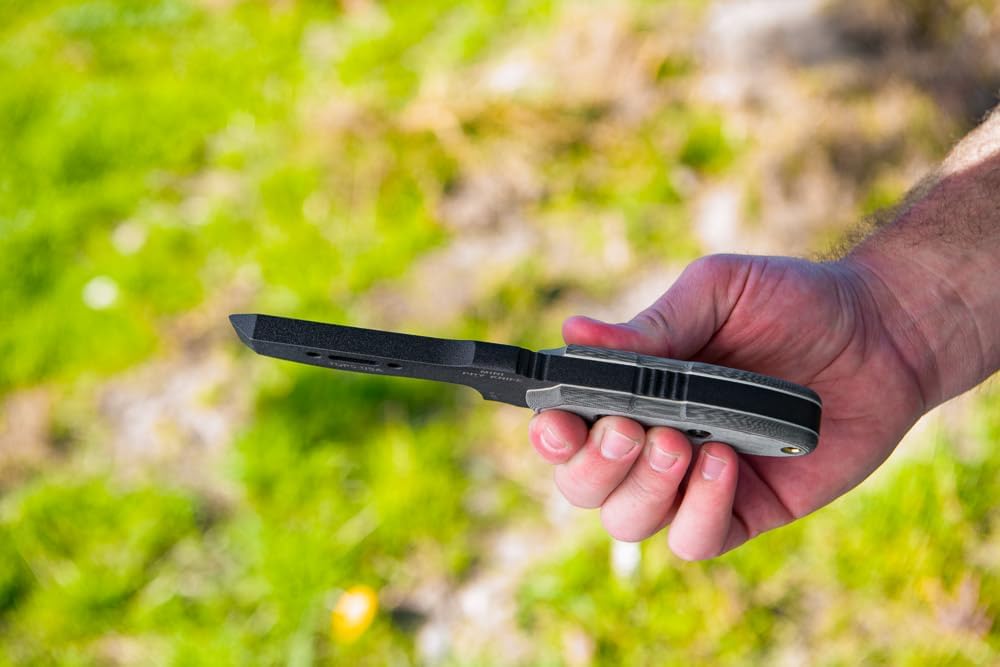 Tops Knives Mini Pry Knife Full Tang Fixed Blade- Black Traction Coating Blade Finish- Black Ballistic Nylon Sheath