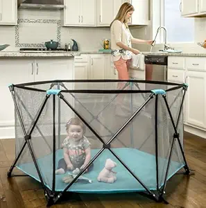 Regalo My Portable Play Yard Indoor and Outdoor, Washable, Aqua, 6-Panel, 48 Inch