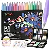 LIUILUCAI 24 Deep Colors Acrylic Gel Pens for Black Paper, Large Capacity 3D Acrylic Paint Pens with 1.0mm Bullet Tip, Colored Gel Ink Pen for Adult Coloring Books Drawing Journaling Art Supplies