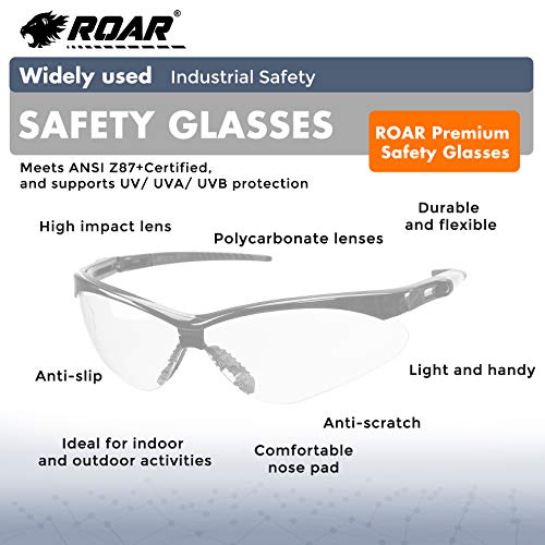Roar Clear Premium Safety Glasses 6 Pairs Per Box Eyewear Protective Glasses Safety Goggle Airsoft Goggle, Strong Impact Resistant Lens For Laboratory, Construction, Industrial Safety, Craft #TOP2