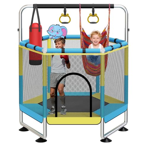 Trampolin Kinder, 150cm Kinder Trampolin Outdoor/Indoor, 200 kg mit Sicherheitsnetz, verbesserte Ringbeine mit Verstellbarer Turnstange, Geschenke für im Alter von 1 bis 8 Jahren Blau Trampolin Kinder, 150cm Kinder Trampolin Outdoor/Indoor, 200 kg mit Sicherheitsnetz, verbesserte Ringbeine mit Verstellbarer Turnstange, Geschenke für im Alter von 1 bis 8 Jahren Blau