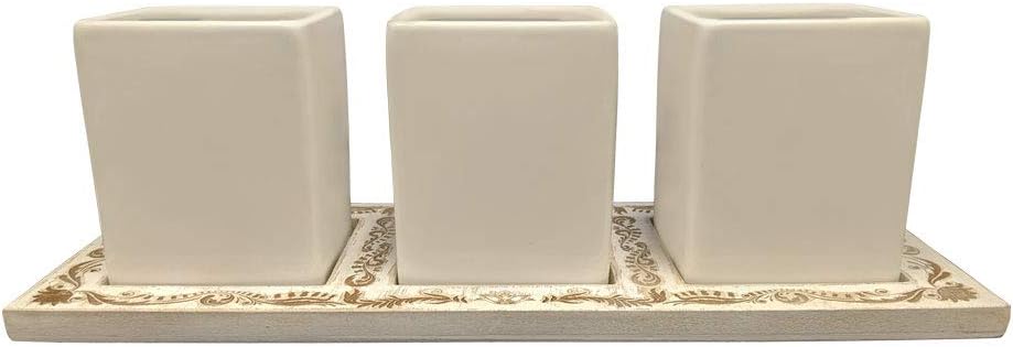 Utensil Caddy, Ceramic and Wood Caddy Set, Flatware Caddy, Utensil Holder, Ceramic Kitchen Utensil Caddy For Holding Spoon, Forks, Knives, Chopsticks and More