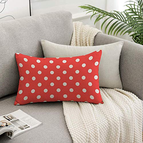 Hosnye Red White Polka Dot Throw Pillow Cover Wave Point Seamless Pattern Background Linen Fabric For Couch Bed Sofa Car Waist Cushion Cover 12 X 20 Inch Pillow Case #TOP4