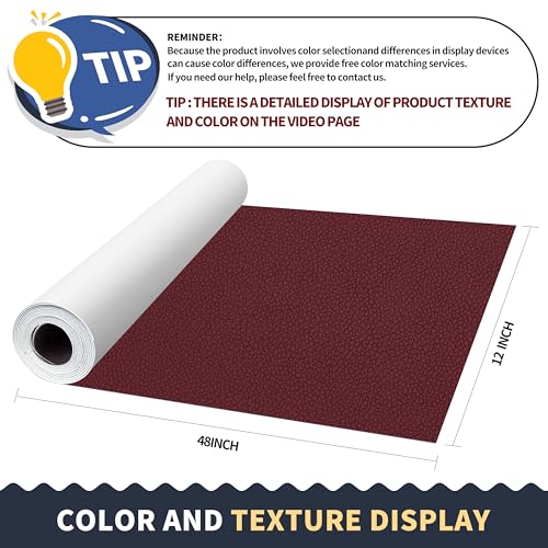 Image of ONine Leather Repair Patch，Leather Repair Tape, 12 x 48 inches Leather Repair Patch for Furniture,Vinyl Repair kit，Leather Couch Patch，for Sofas,Furniture,car Seats,Chairs(Wine red-Litchi Grain)