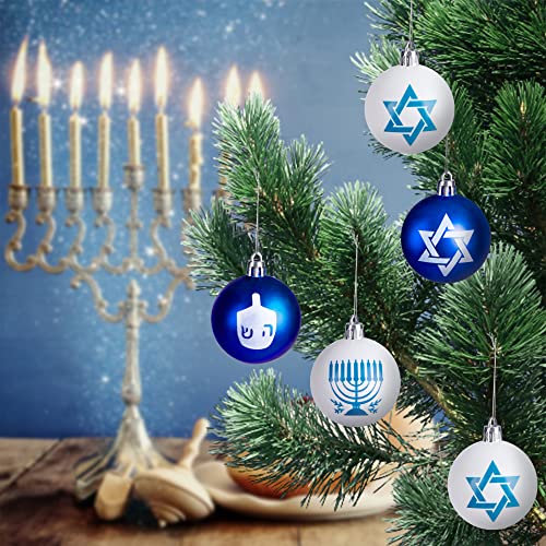 12Pcs Hanukkah Ball Ornaments,1.96" Star Of David Hanukkah Hanging Balls,White And Blue Jewish Menorah Ball Ornaments For Tree Hanukkah Decorations (12Pcs Hanukkah Plastic Ball) #TOP3