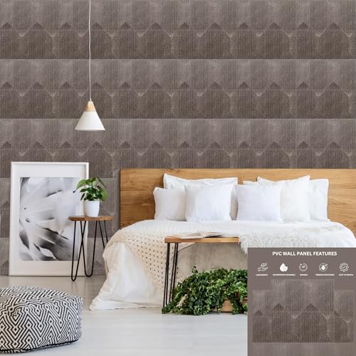 Image of Kayra Decor PVC Panel for Wall Artisian Design Magnum Brown Color 19.7 inch x 19.7 inch (Pack of 40) - Covers 107.80 Sq. Ft.