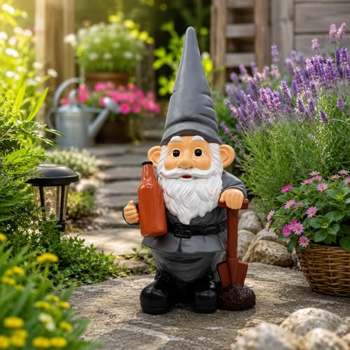 Jumbos Dekowelt Gartenzwerg mit Flasche und Schaufel – 45 cm wetterfeste Gartenfigur aus Kunstharz für Balkon, Terrasse und Garten